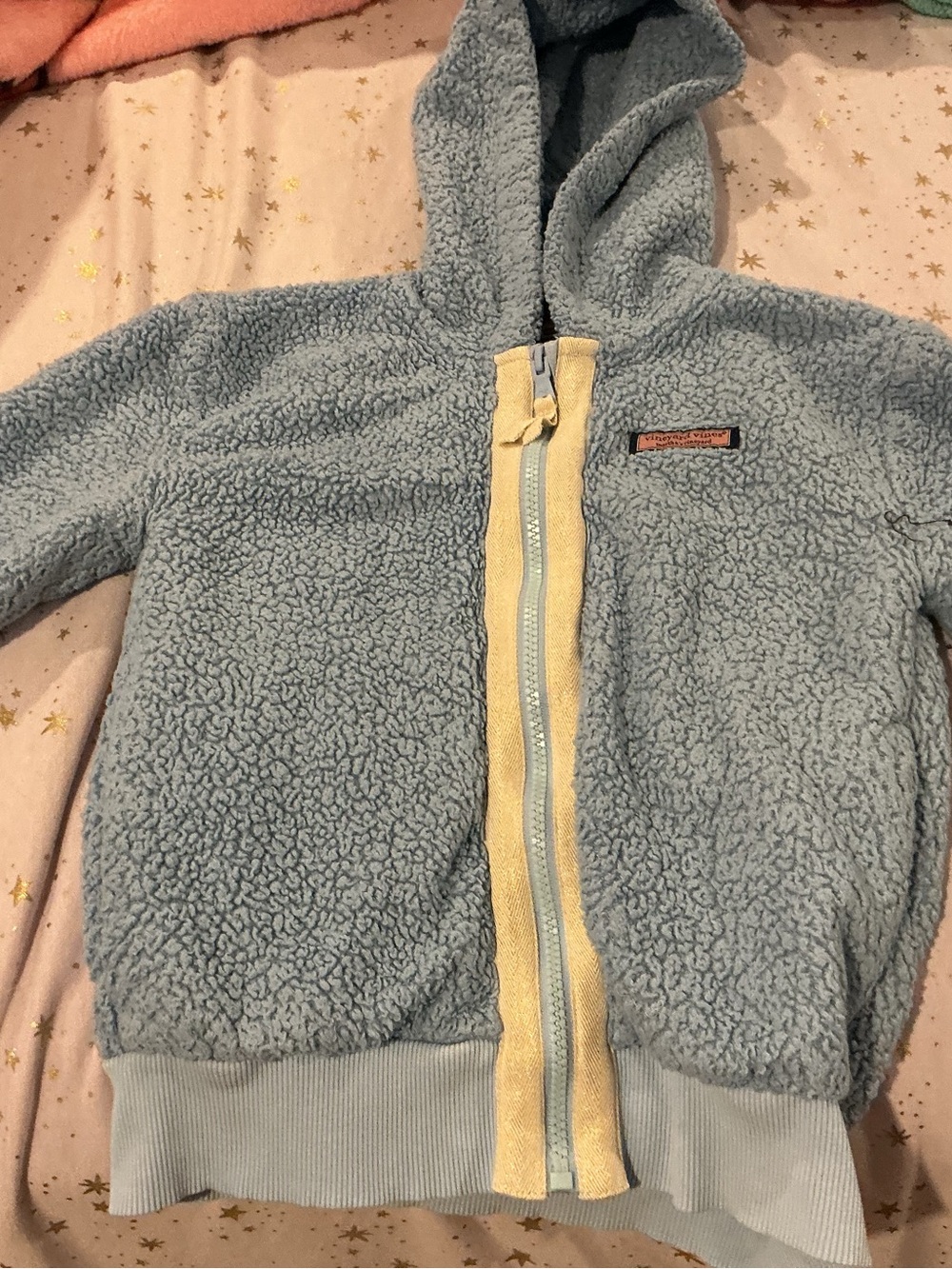 Vineyard Vines Light Blue Sherpa Jacket with Pale Yellow Label Trim